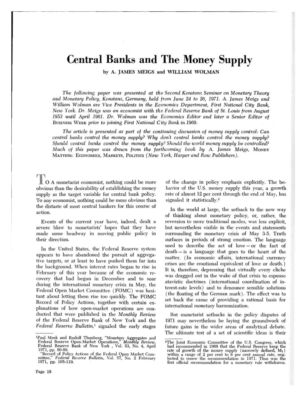 Central Banks and the Money Supply by A