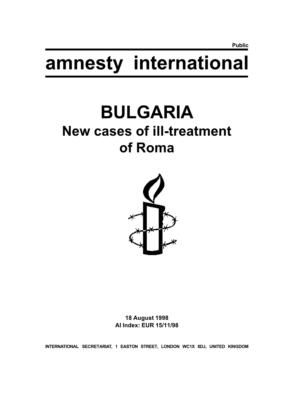 EUR 15/11/98 Bulgaria: New Cases of Ill-Treatment of Roma