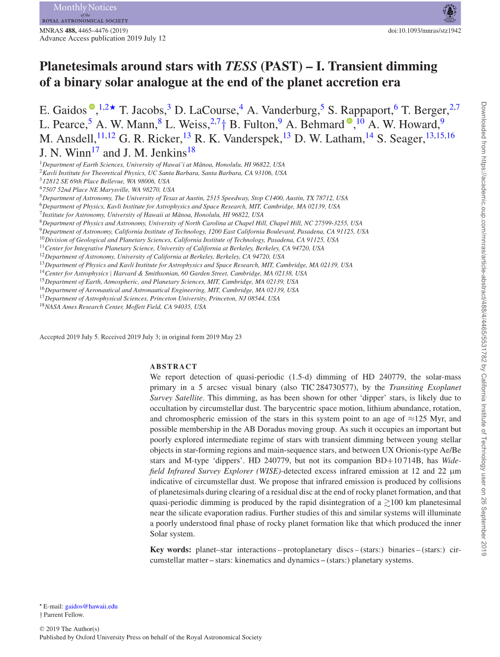 Planetesimals Around Stars with TESS (PAST) – I. Transient Dimming of a Binary Solar Analogue at the End of the Planet Accreti