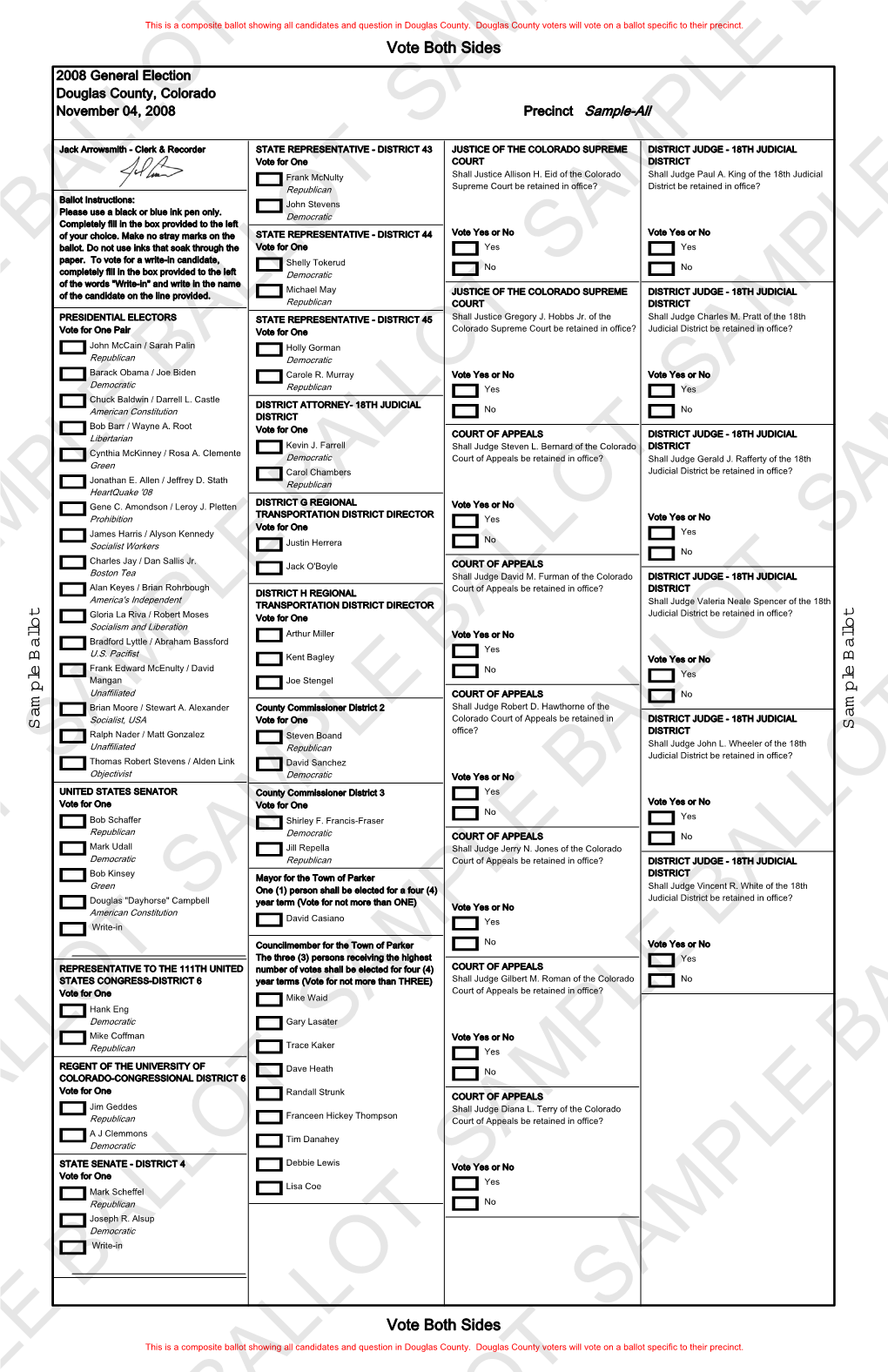 2008 General Election Composite Sample Ballot