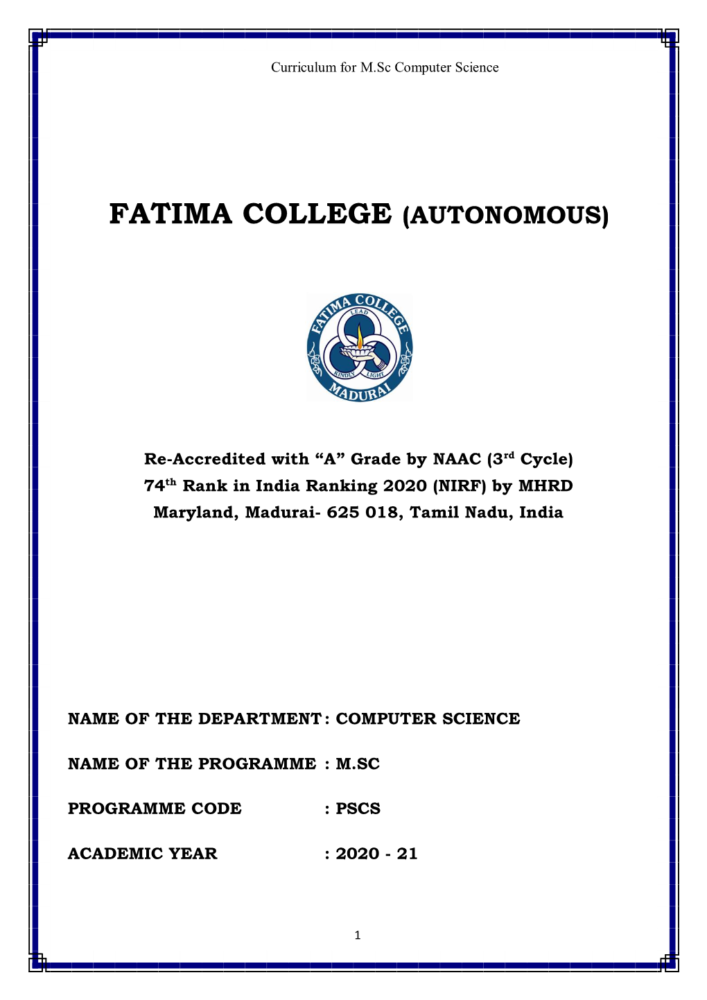 M.Sc. Computer Science SEMESTER –I