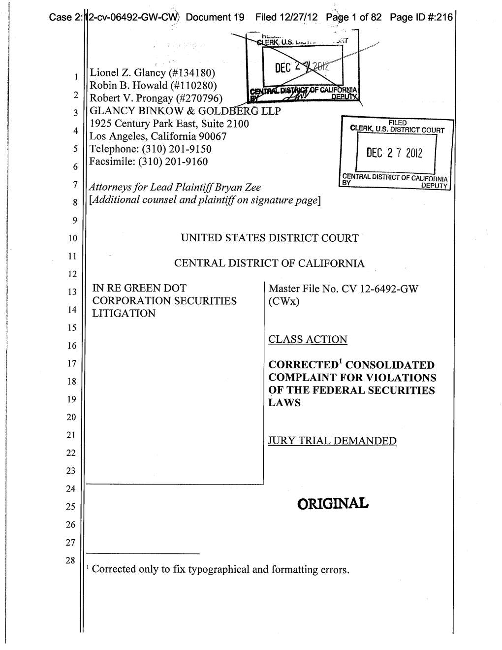 In Re Green Dot Corporation Securities Litigation 12-CV-06492