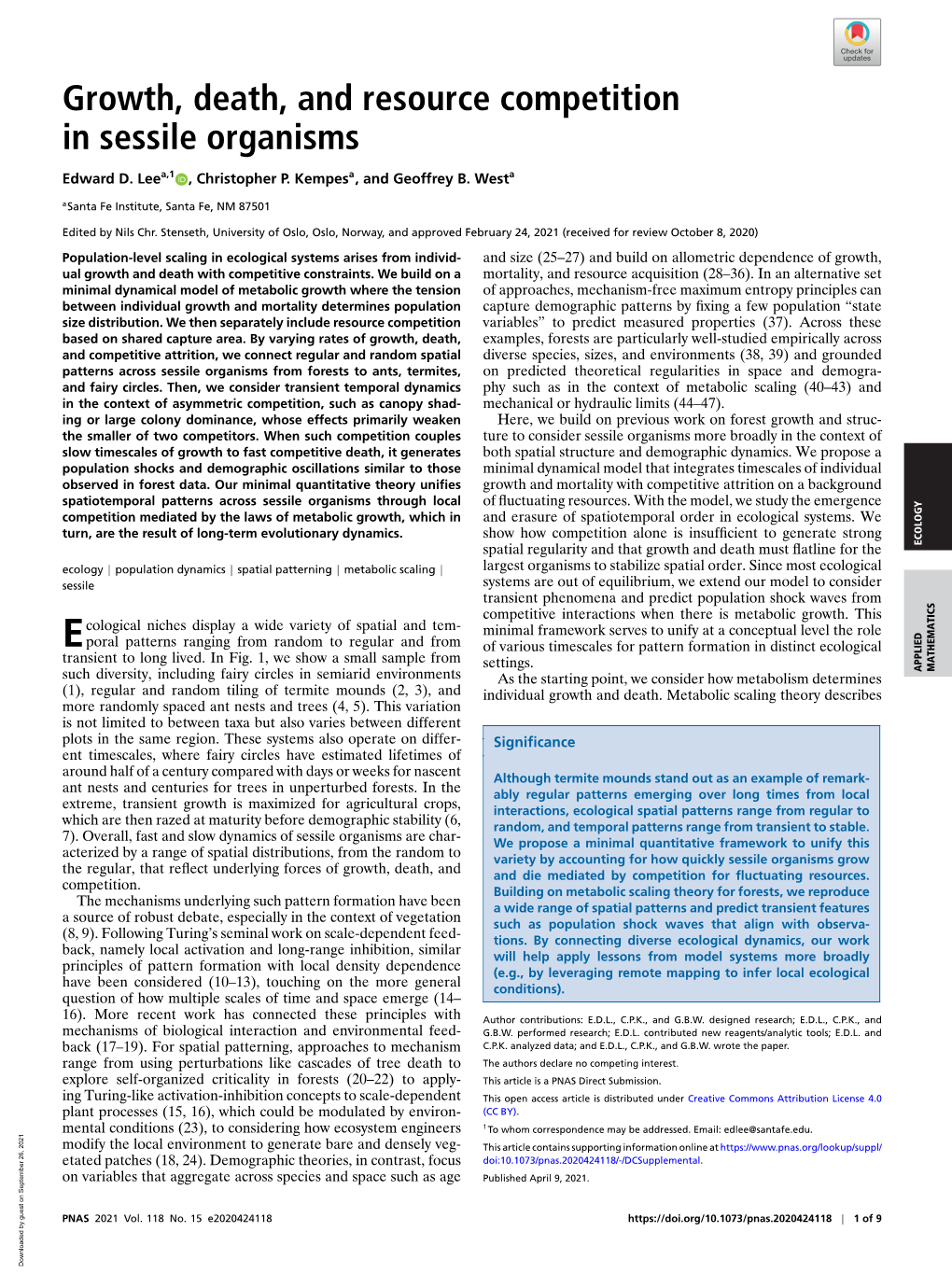 Growth, Death, and Resource Competition in Sessile Organisms