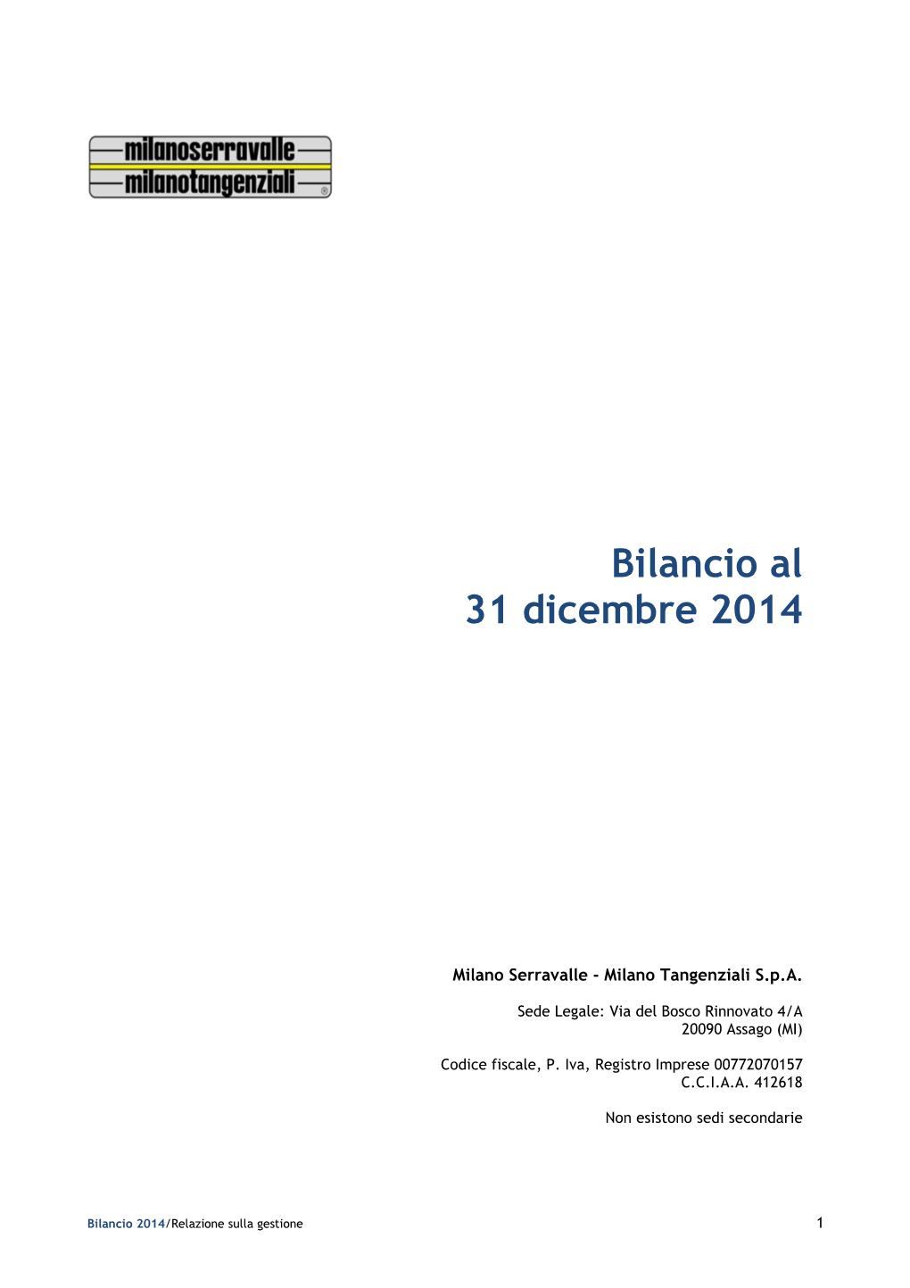 Bilancio Al 31 Dicembre 2014