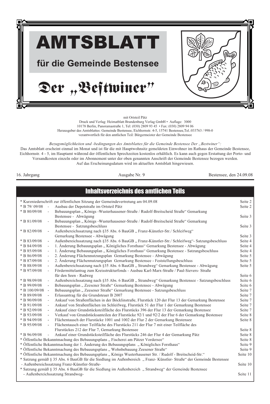 Inhaltsverzeichnis Des Amtlichen Teils