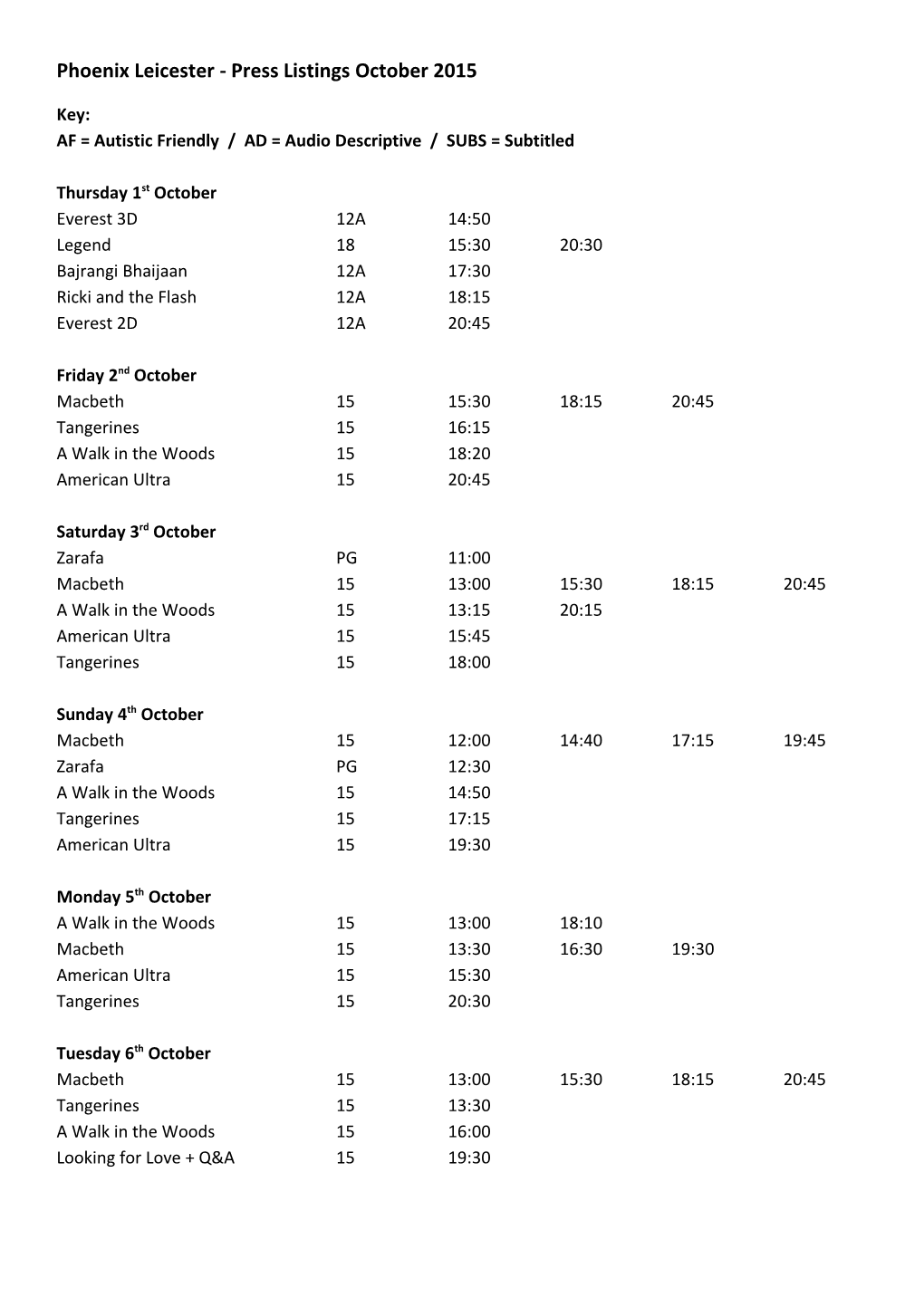 Phoenix Leicester - Press Listings October 2015