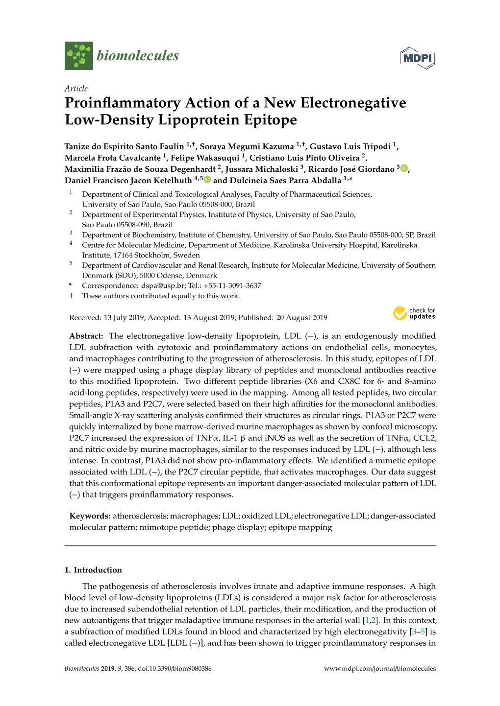 Proinflammatory Action of a New Electronegative Low-Density Lipoprotein Epitope