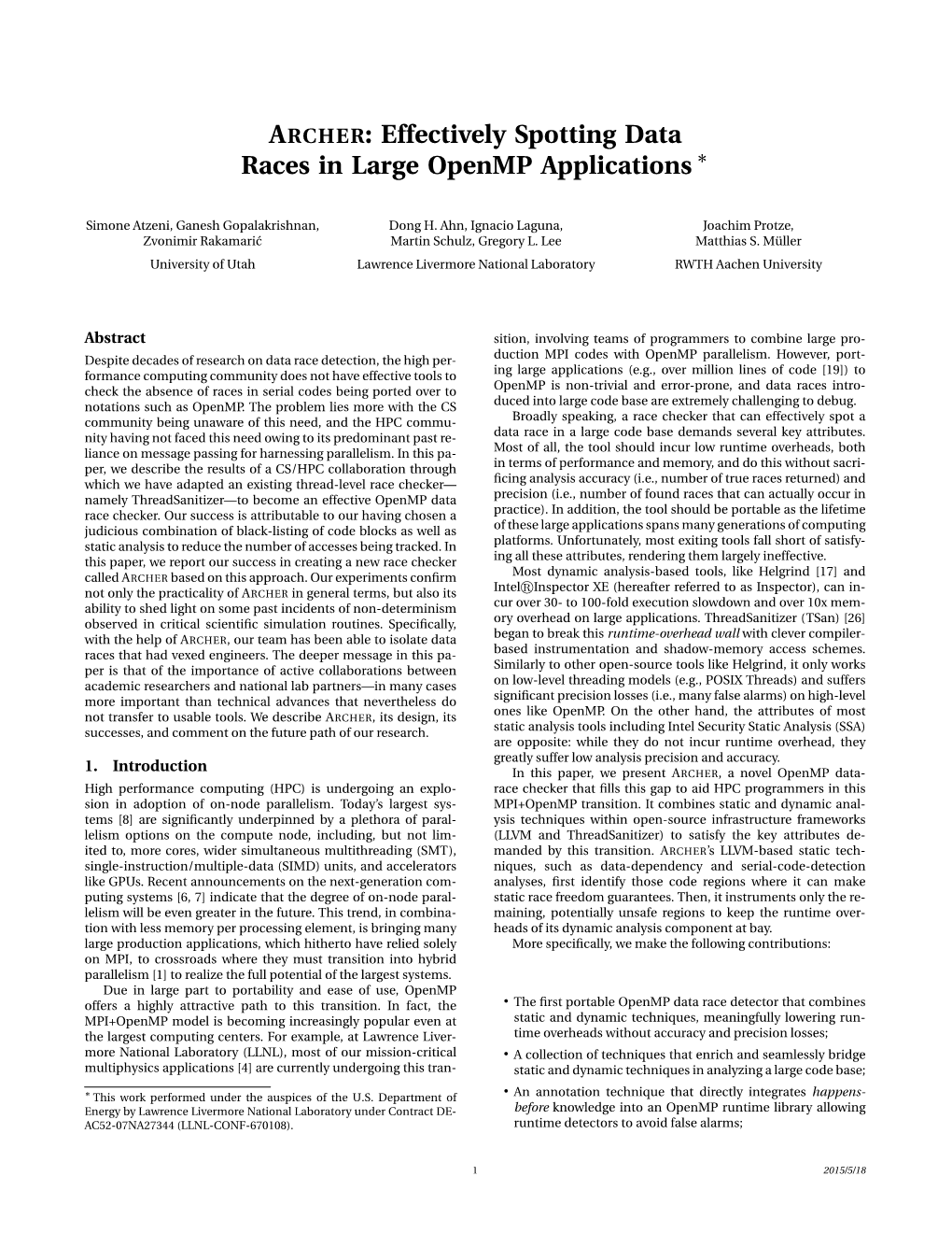 ARCHER: Effectively Spotting Data Races in Large Openmp Applications ∗