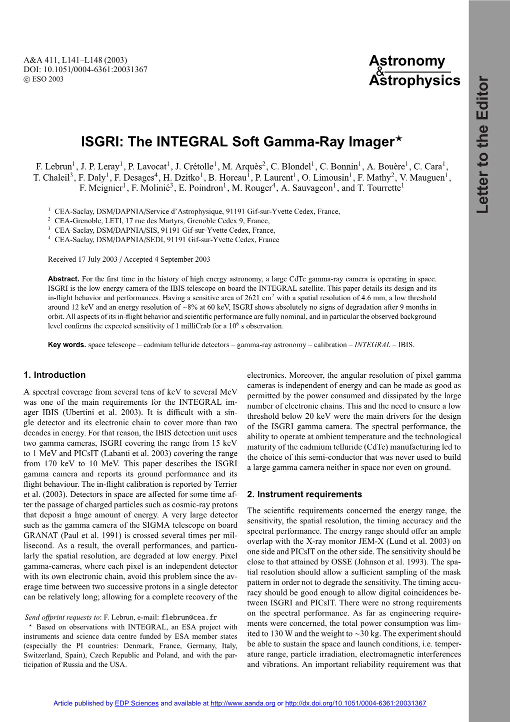 ISGRI: the INTEGRAL Soft Gamma-Ray Imager?