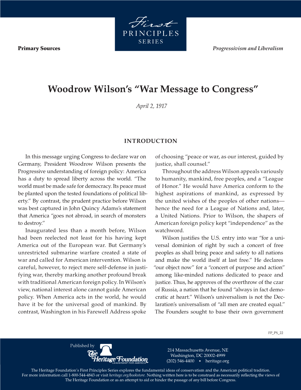 War Message to Congress”