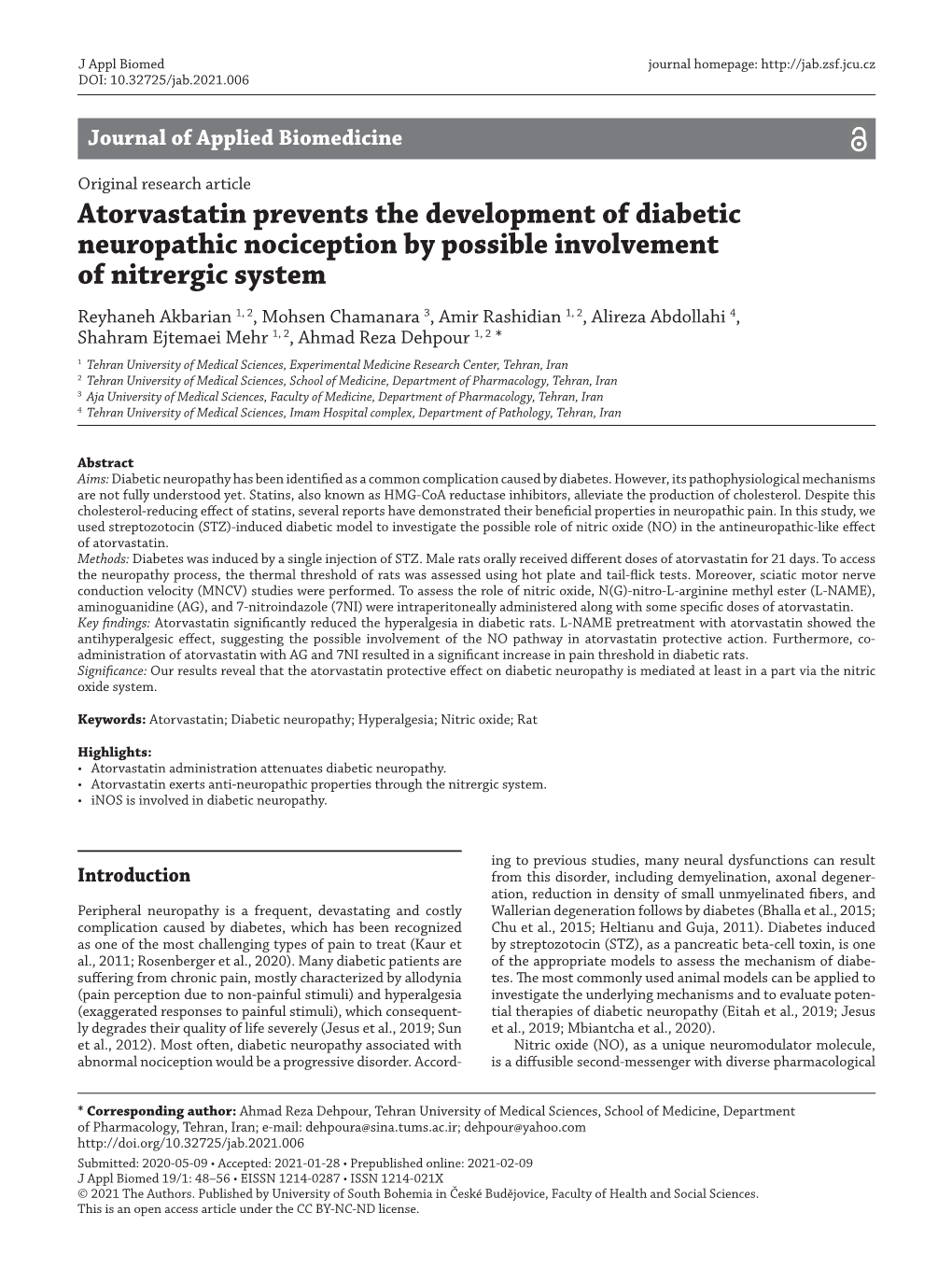 Atorvastatin Prevents the Development of Diabetic Neuropathic Nociception