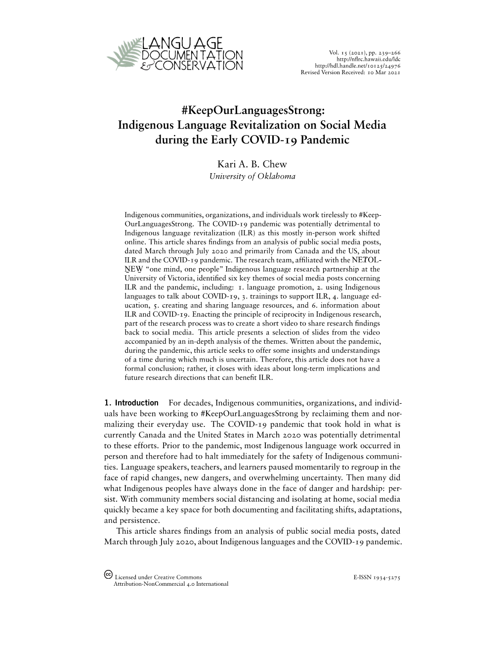 Indigenous Language Revitalization on Social Media During the Early COVID-19 Pandemic