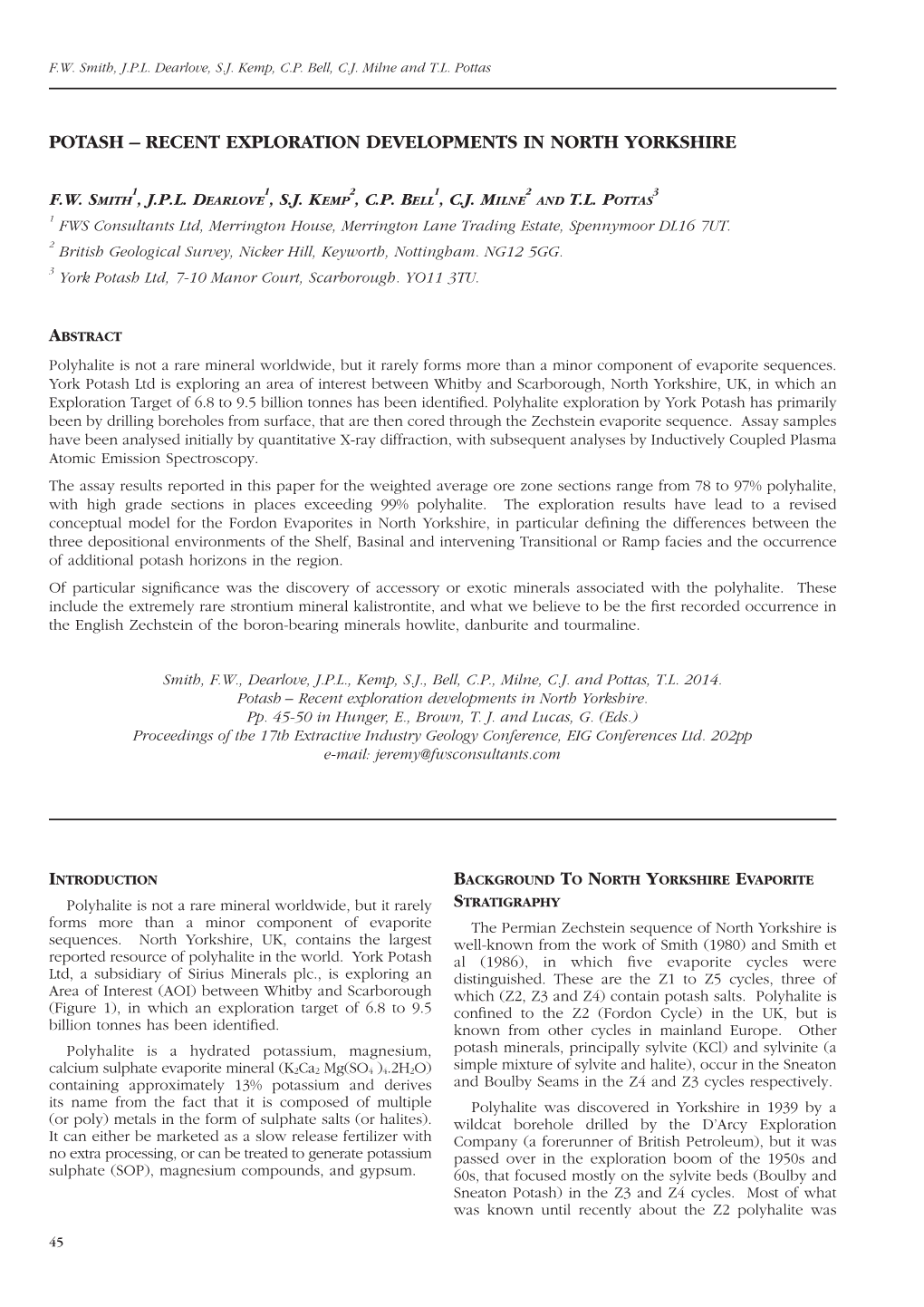 Potash – Recent Exploration Developments in North Yorkshire