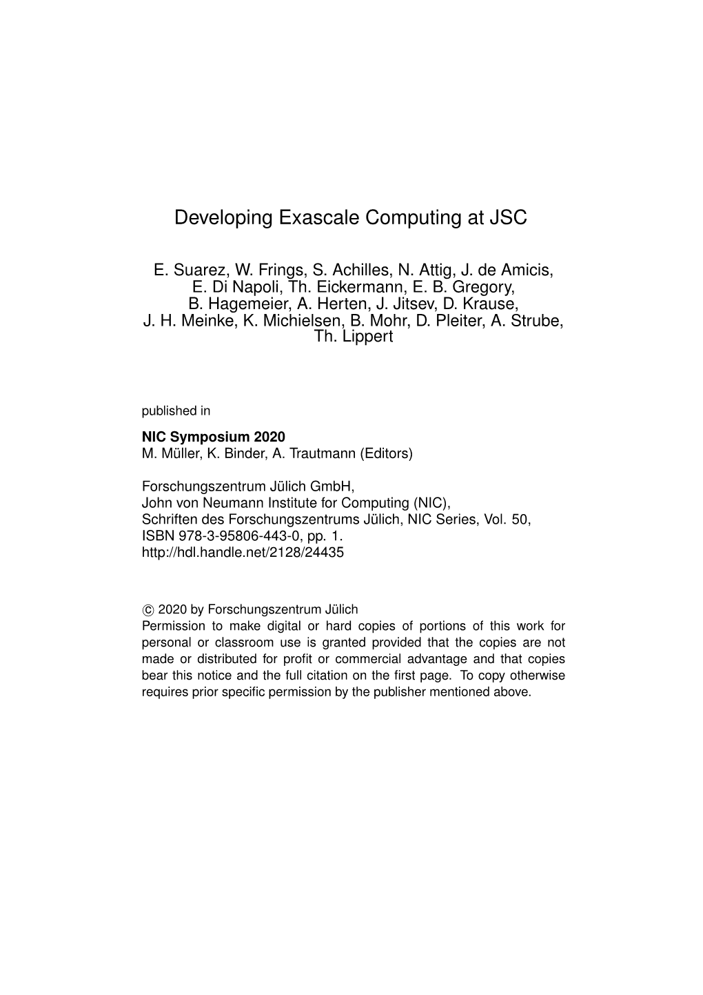 Developing Exascale Computing at JSC