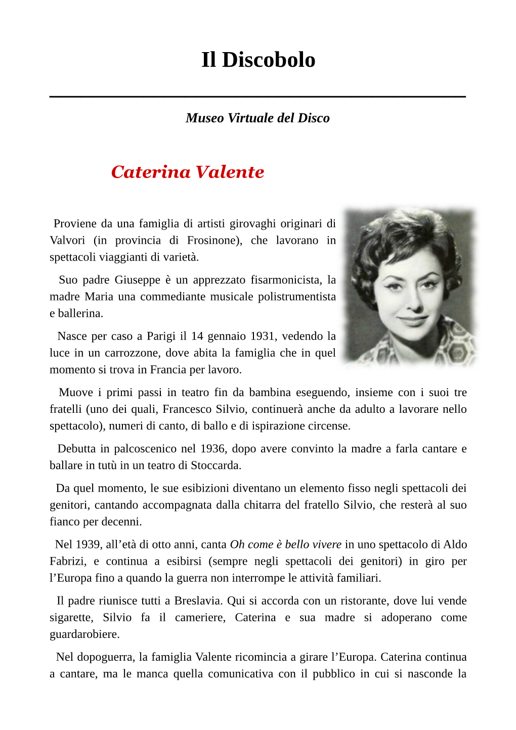 Museo Virtuale Del Disco Caterina Valente
