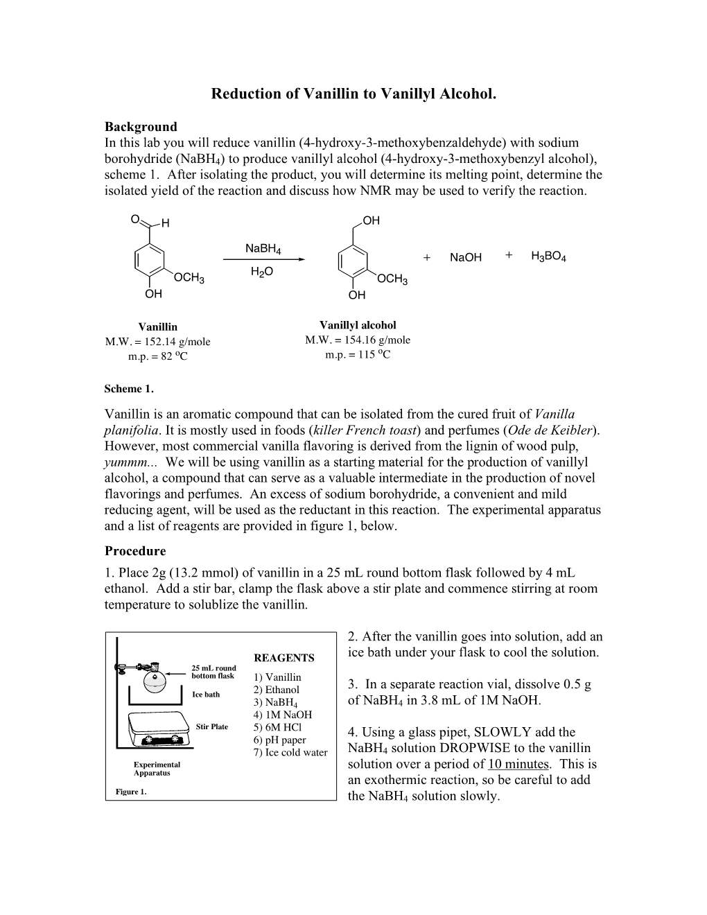 Reduction of Vanillin to Vanillyl Alcohol