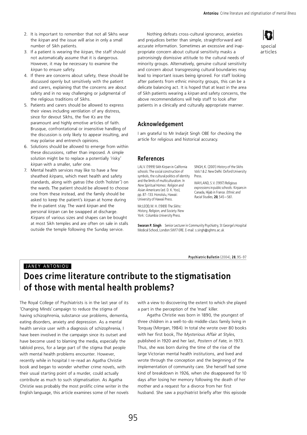 Does Crime Literature Contribute to the Stigmatisation of Those with Mental Health Problems? 95