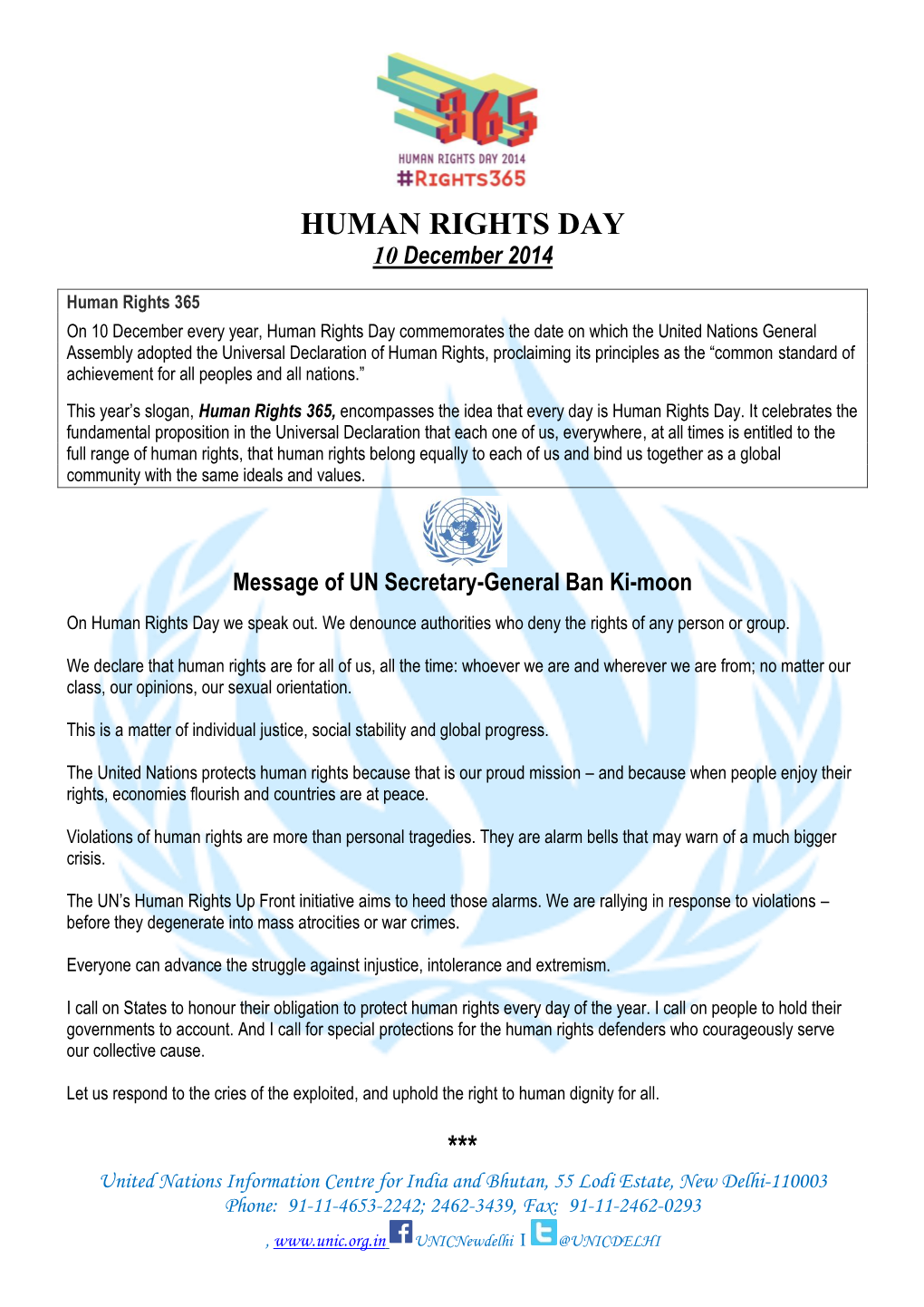 HUMAN RIGHTS DAY 10 December 2014