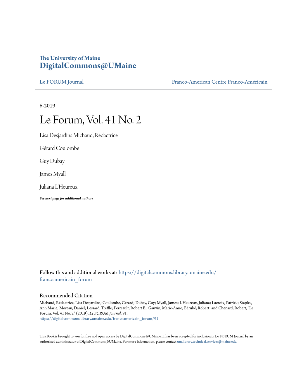 Le Forum, Vol. 41 No. 2 Lisa Desjardins Michaud, Rédactrice