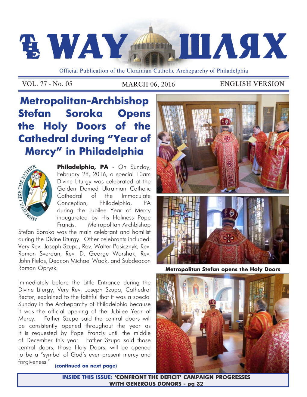 Metropolitan-Archbishop Stefan Soroka Opens the Holy Doors of the Cathedral During “Year of Mercy” in Philadelphia