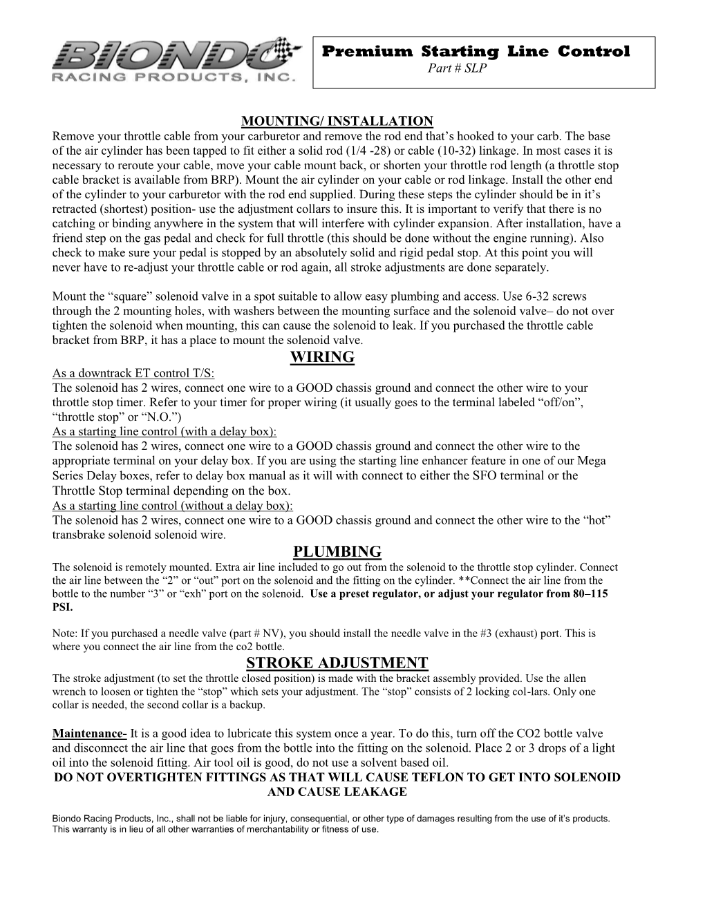 Premium Starting Line Control Part # SLP