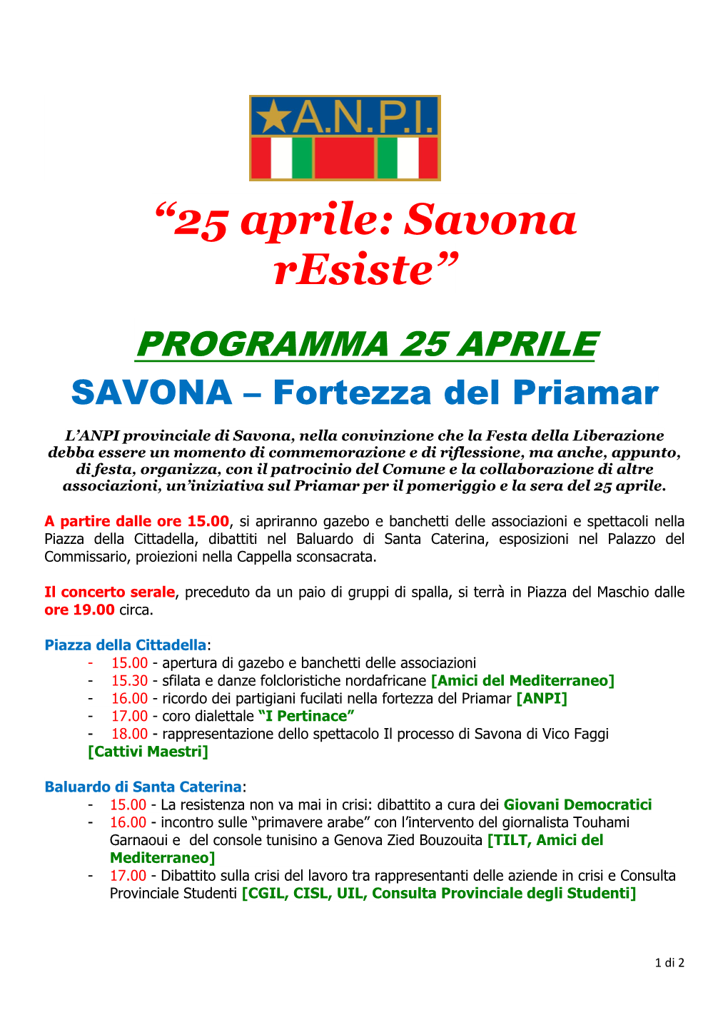 “25 Aprile: Savona Resiste”