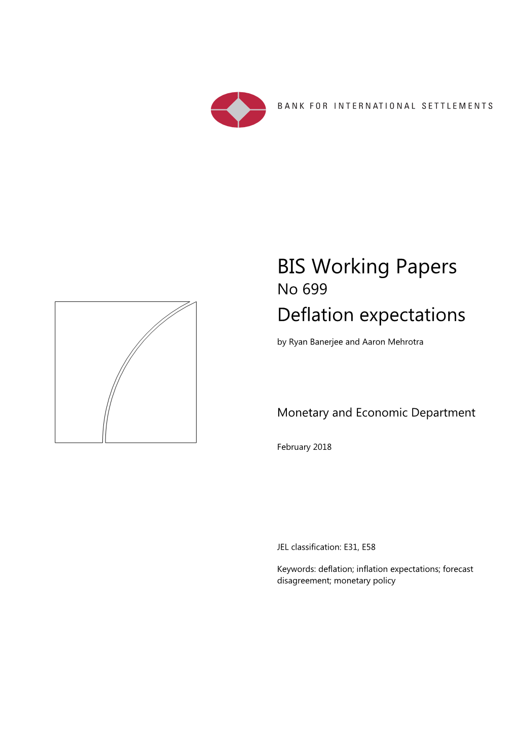 BIS Working Papers No 699 Deflation Expectations