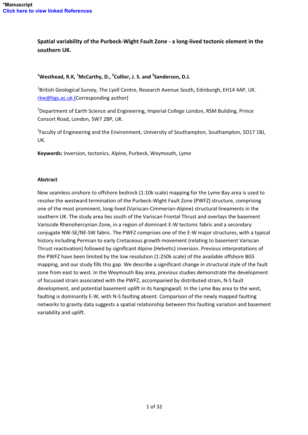 Spatial Variability of the Purbeck-Wight Fault Zone - a Long-Lived Tectonic Element in the Southern UK