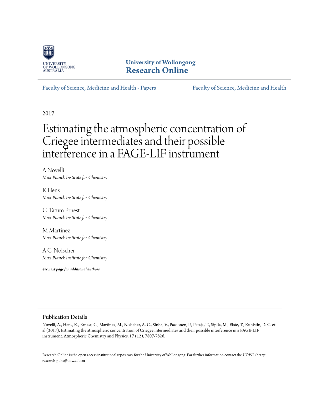 Estimating the Atmospheric Concentration of Criegee