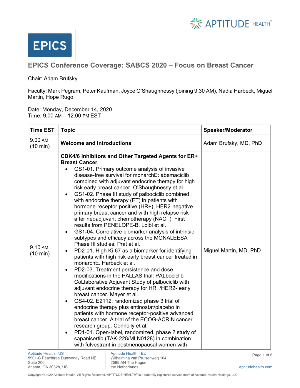 SABCS 2020 – Focus on Breast Cancer