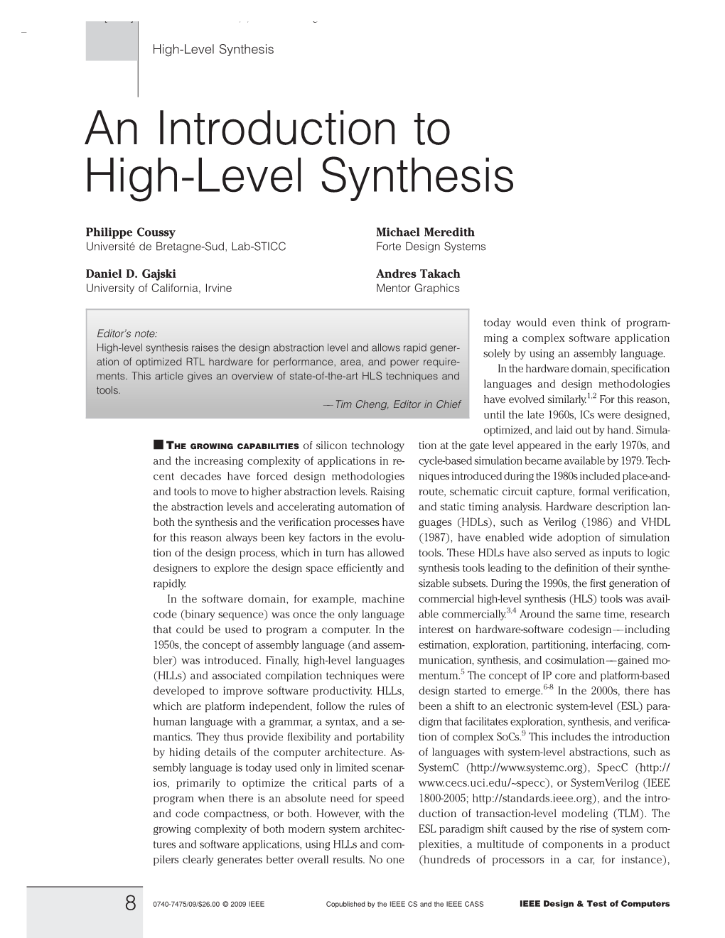 An Introduction to High-Level Synthesis