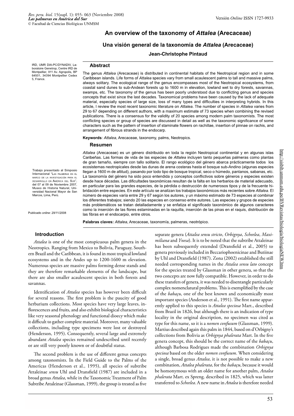 An Overview of the Taxonomy of Attalea (Arecaceae)