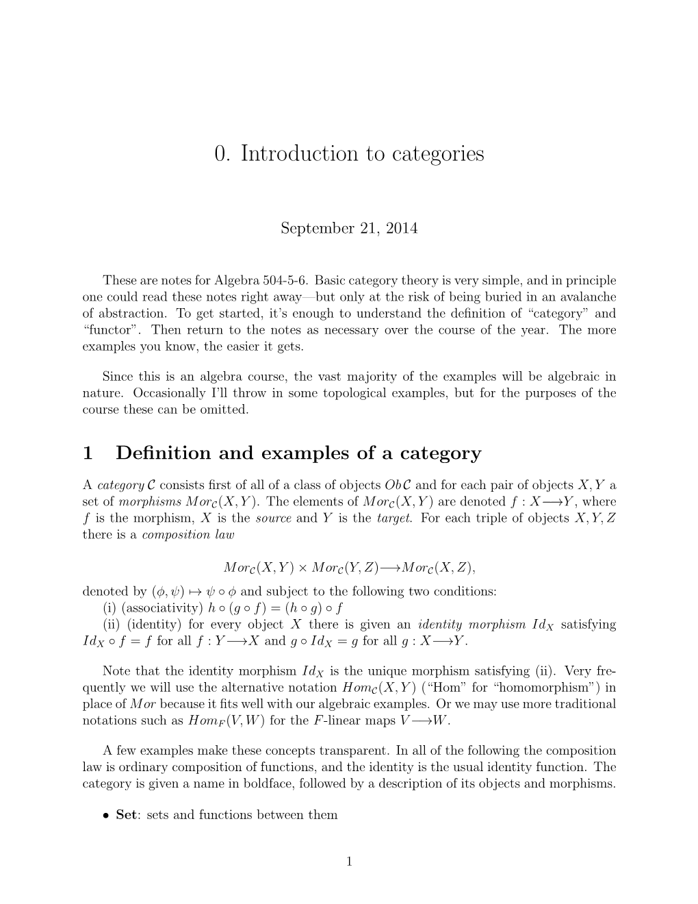 0. Introduction to Categories