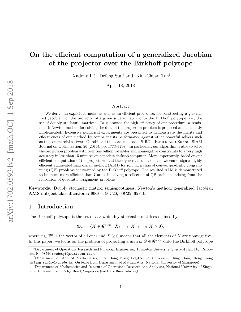 Arxiv:1702.05934V2 [Math.OC]