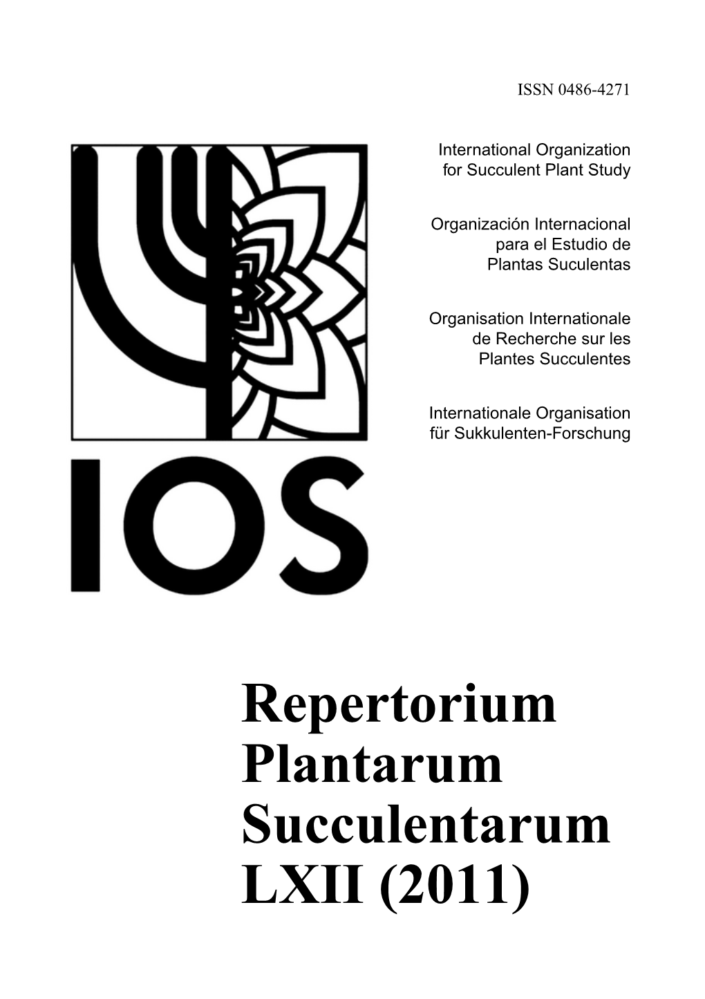 Repertorium Plantarum Succulentarum LXII (2011) Ashort History of Repertorium Plantarum Succulentarum