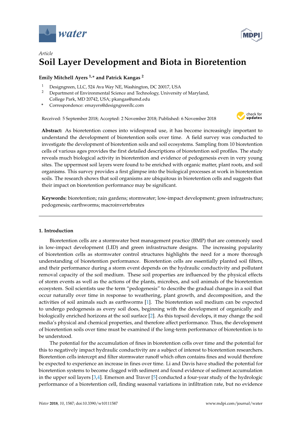 Soil Layer Development and Biota in Bioretention