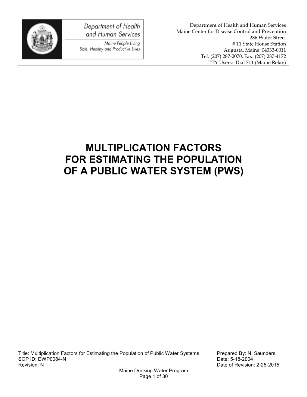 Multiplication Factors Policy for Estimating PWS Population Rev N