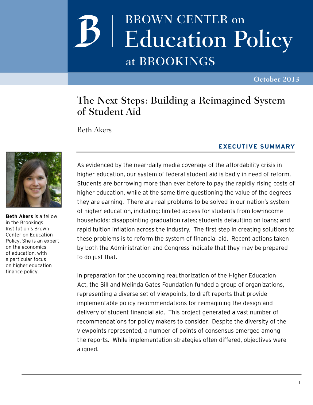 The Next Steps: Building a Reimagined System of Student Aid