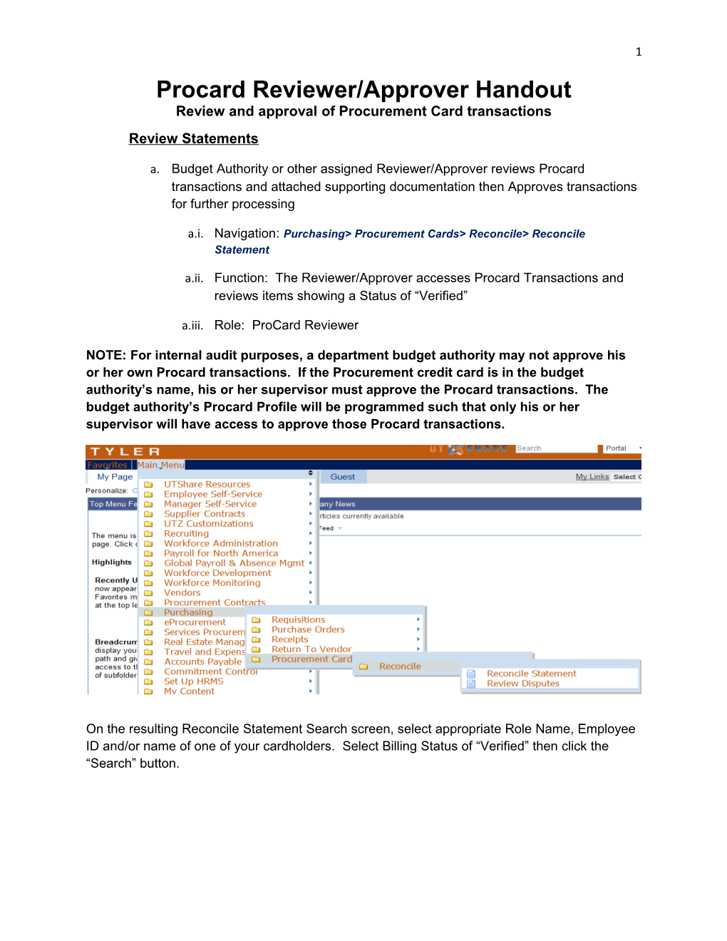 Procard Reviewer/Approver Handout