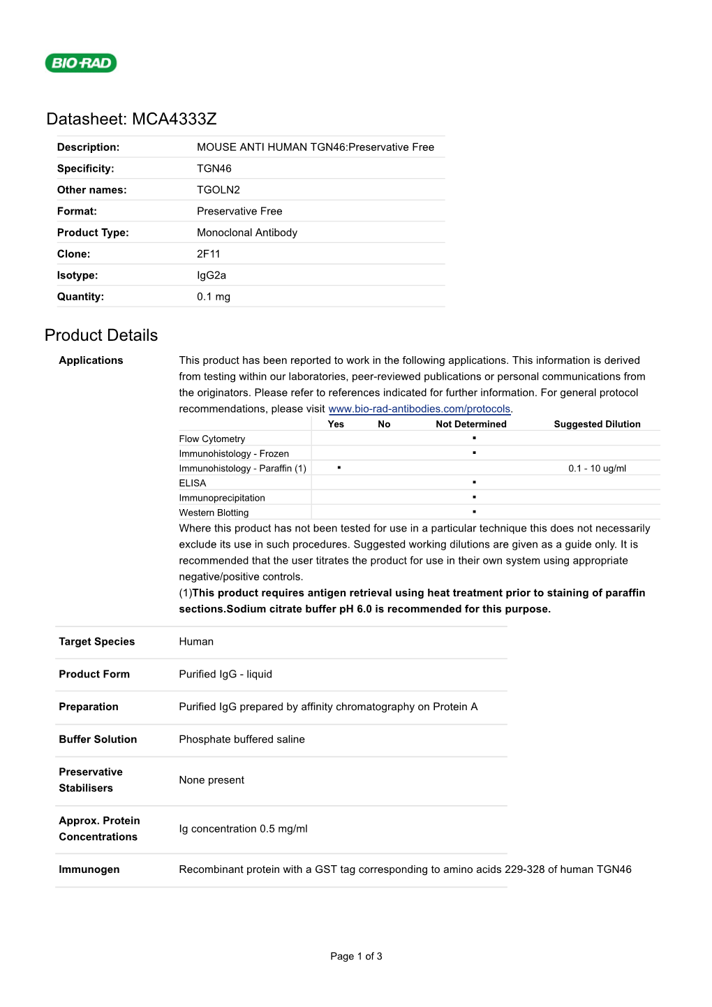 Datasheet: MCA4333Z Product Details