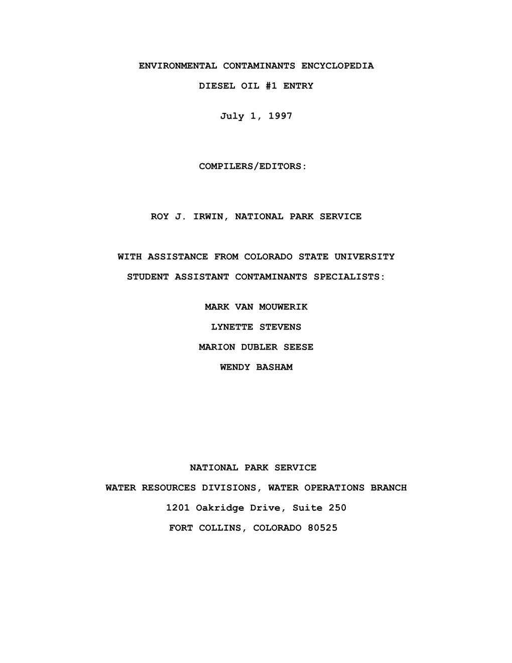 Diesel Oil #1 Environmental Hazard Summary