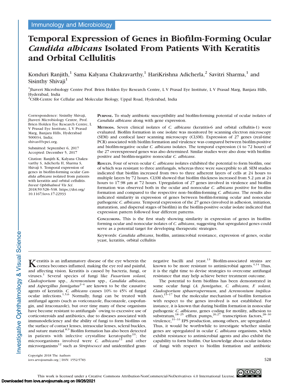 Temporal Expression of Genes in Biofilm-Forming Ocular Candida