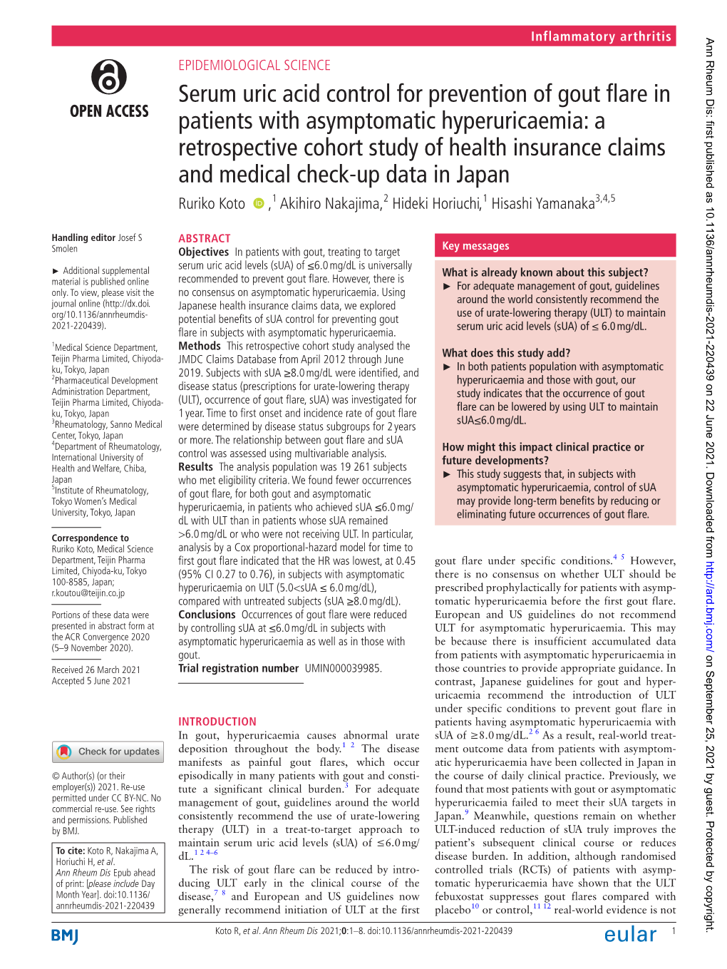 Serum Uric Acid Control for Prevention of Gout Flare in Patients with Asymptomatic Hyperuricaemia: a Retrospective Cohort Study