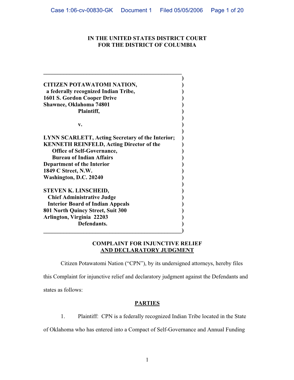 Case 1:06-Cv-00830-GK Document 1 Filed 05/05/2006 Page 1 of 20