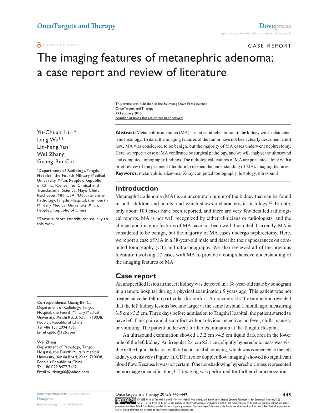 The Imaging Features of Metanephric Adenoma: a Case Report and Review of Literature