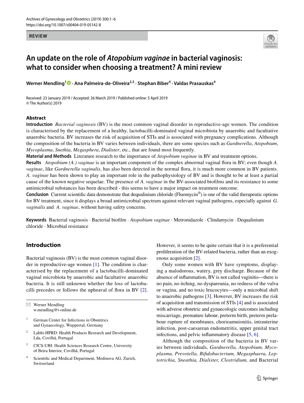 An Update on the Role of Atopobium Vaginae in Bacterial Vaginosis: What to Consider When Choosing a Treatment? a Mini Review