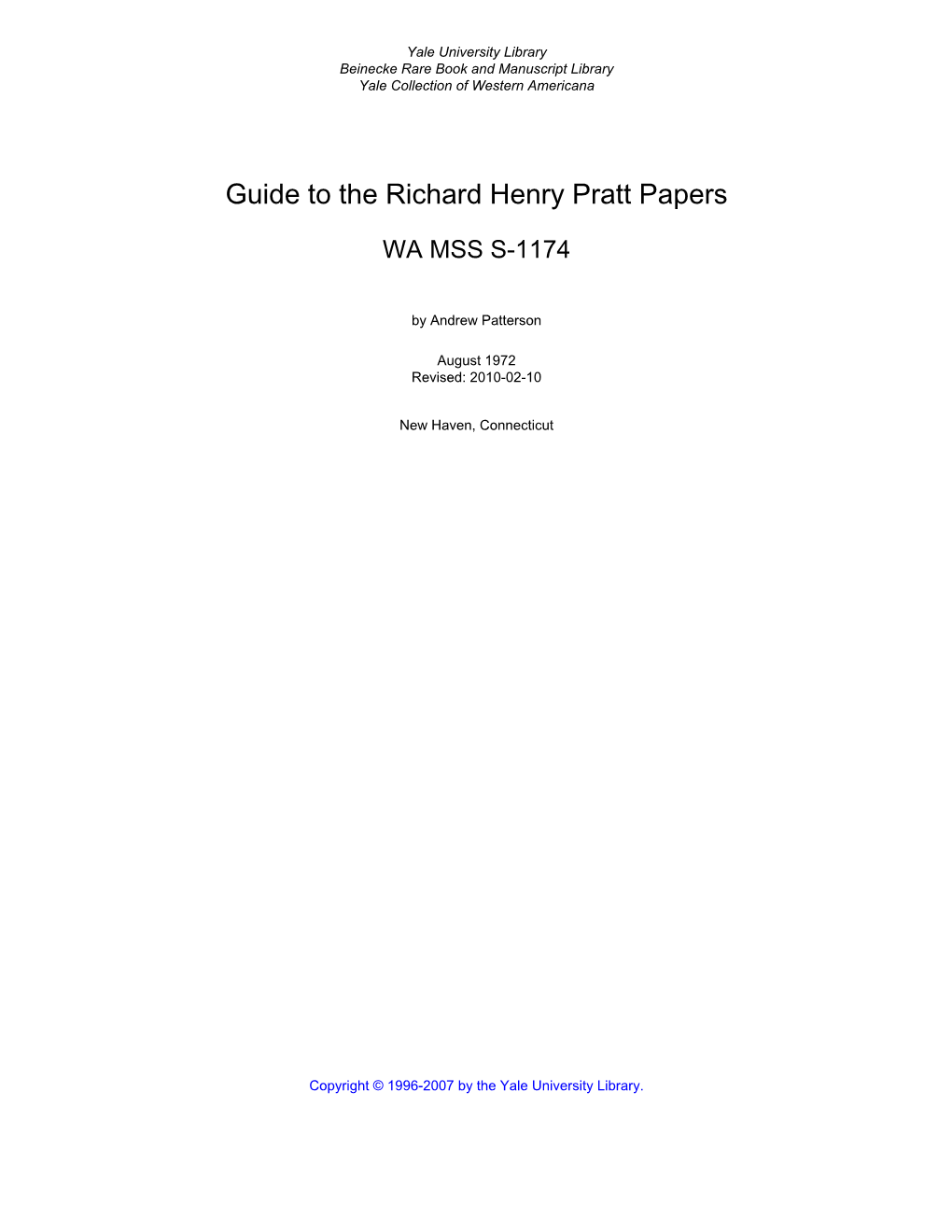 Guide to the Richard Henry Pratt Papers