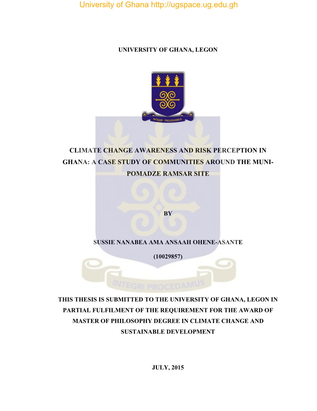 Climate Change Awareness and Risk Perception in Ghana: a Case Study of Communities Around the Muni- Pomadze Ramsar Site