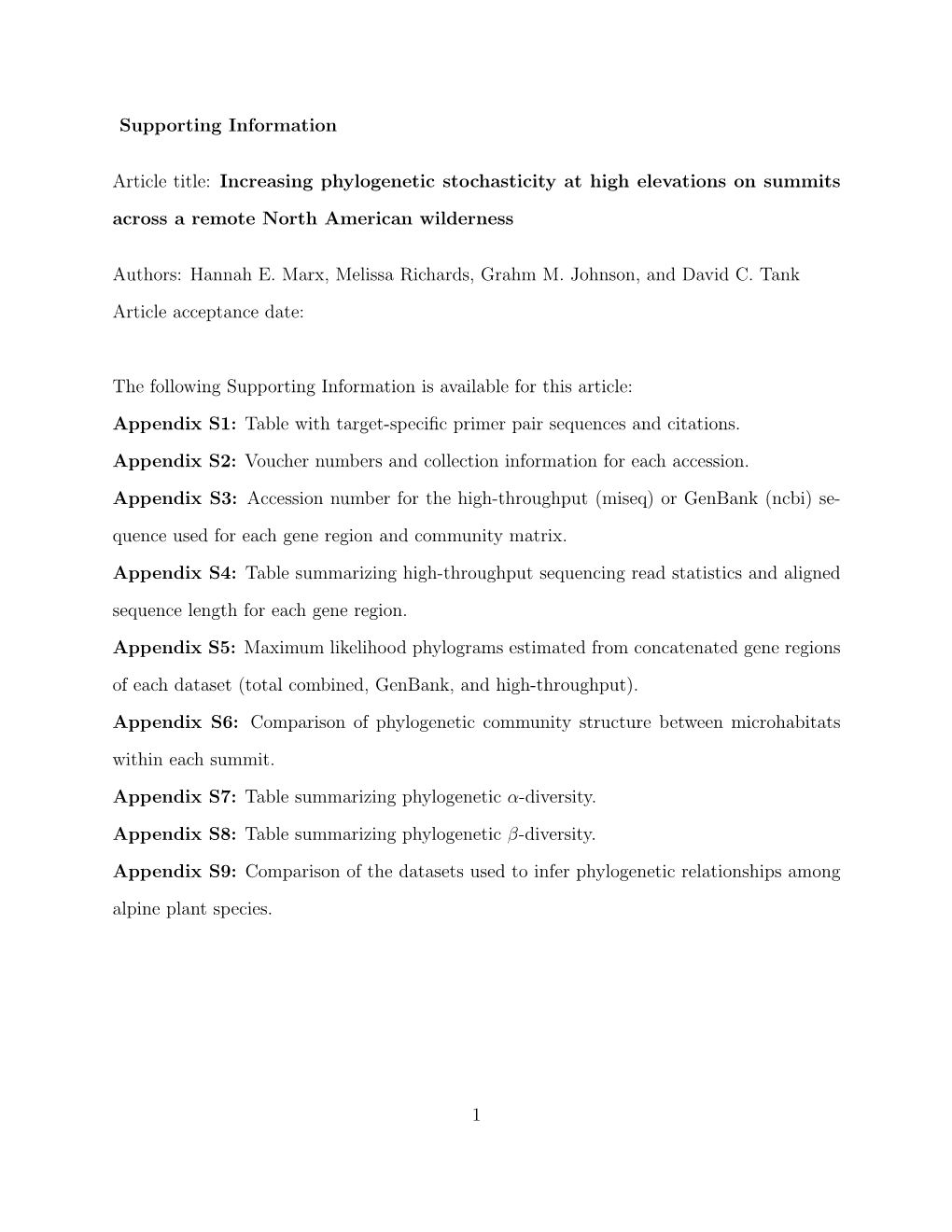 Supporting Information Article Title: Increasing Phylogenetic