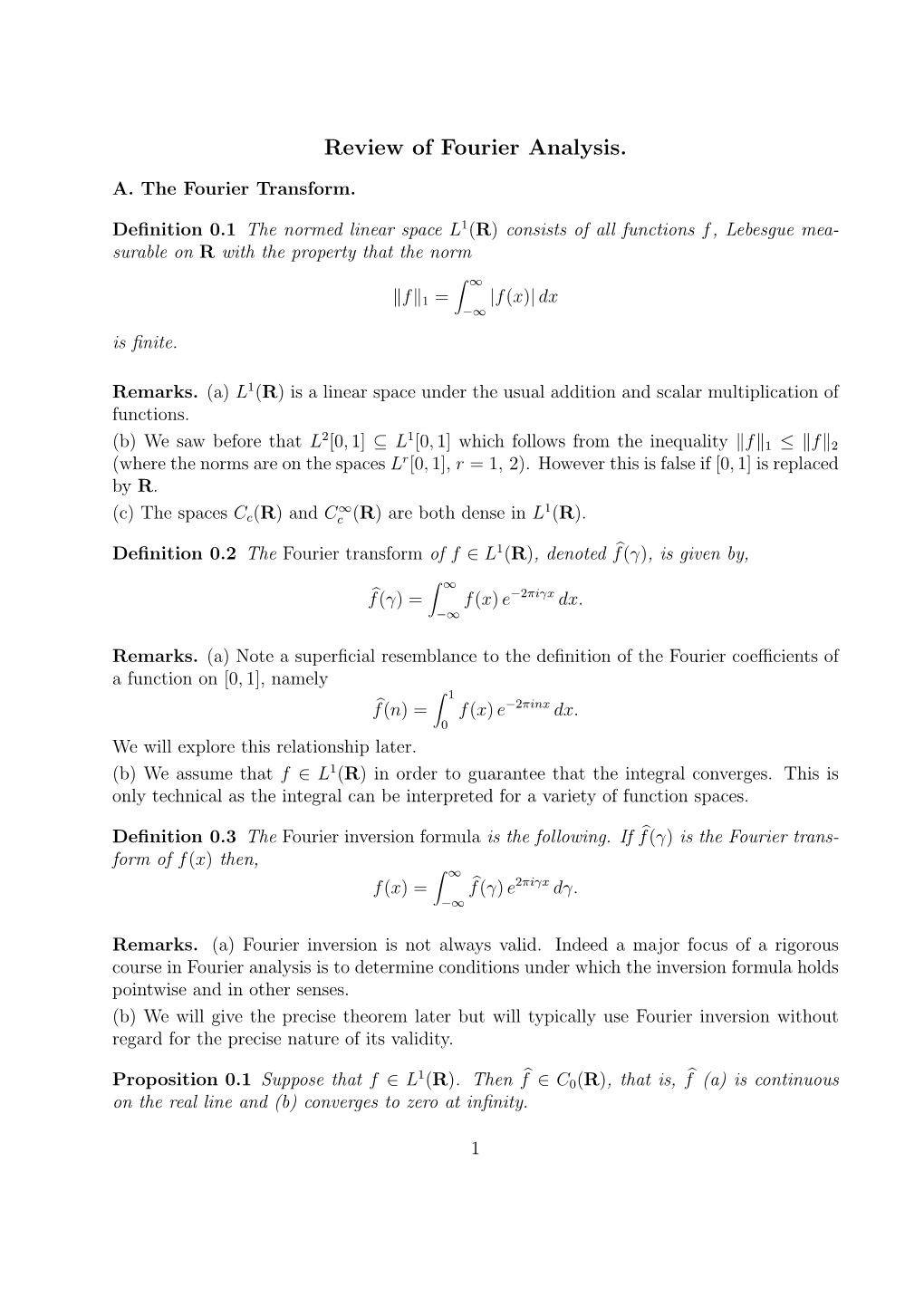 Review of Fourier Analysis